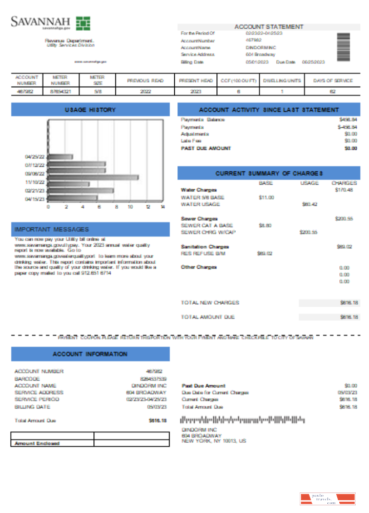 City of Savannah utiliyu business bill, SCR PSD template